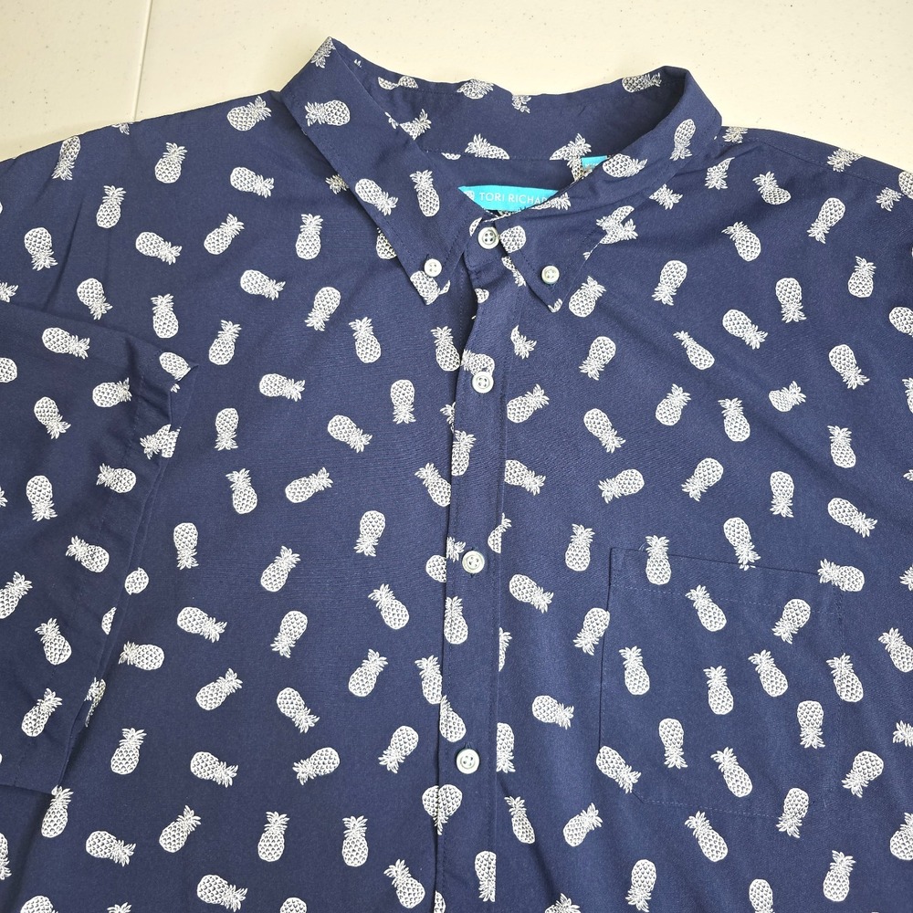 TORI RICHARD Men's 2XL Blue With White Pineapples AOP Short‎ Sleeve Shirt -1292